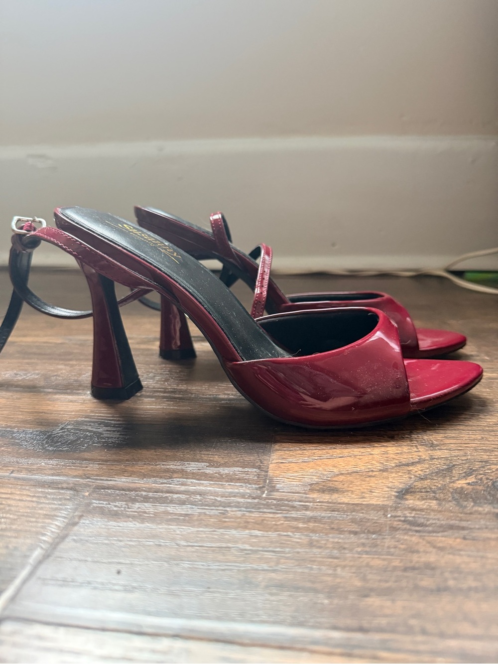 Patent Burgundy Strappy Heels - Picture 2 of 4